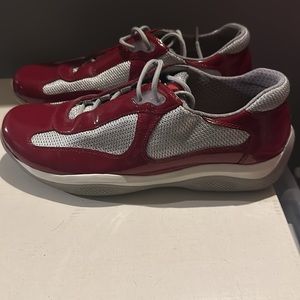 Prada Shoes America's Cup Low Top Sneakers Red Leather Women's Shoes Size 39